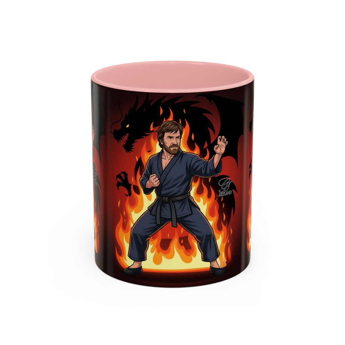 Martial Artist Chuck Norris with Dragon Flames Mug | Accent Coffee Mug 11oz/15oz by GT Artland