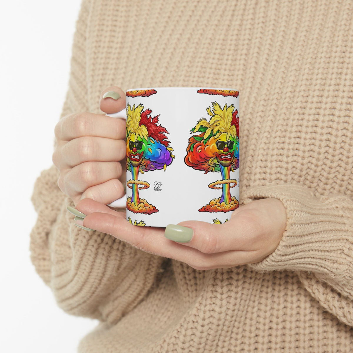 Rainbow Mushroom Cloud Mug | Psychedelic Explosion Ceramic Mug by GT Artland