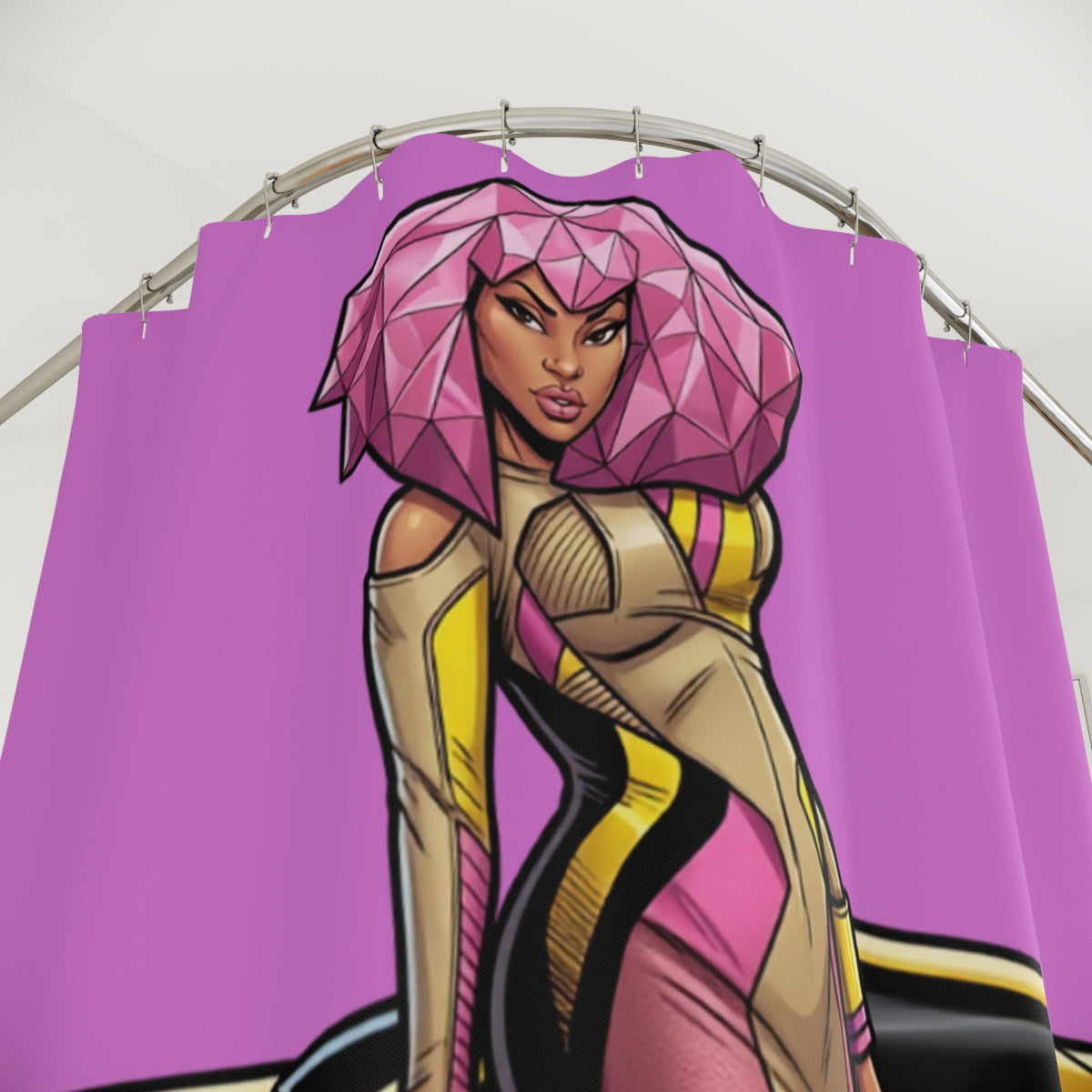 Pink Diva Vixen W Sports Car Shower Curtain | Gothic Bathroom Décor by GT Artland