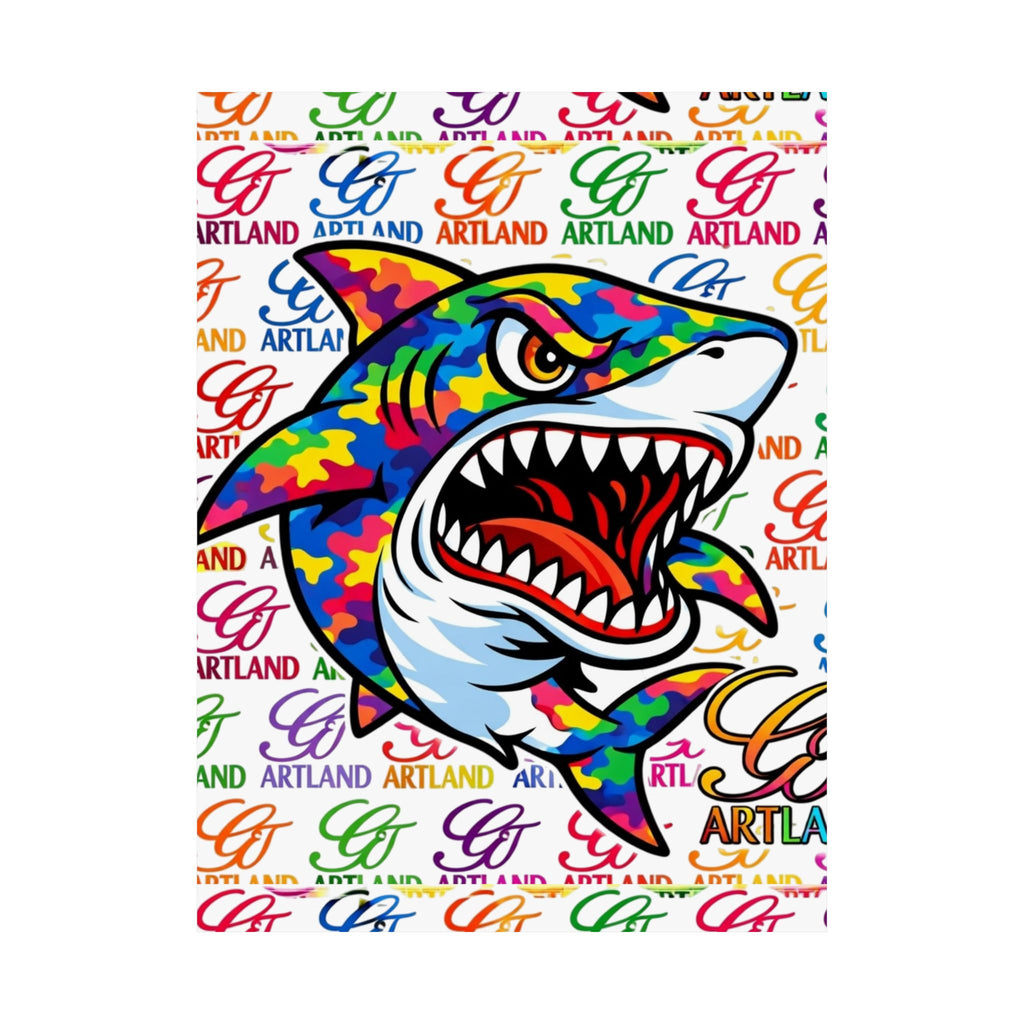 Colorful Rainbow Killa Shark Matte Poster – Bold Ocean Wall Art by GT Artland
