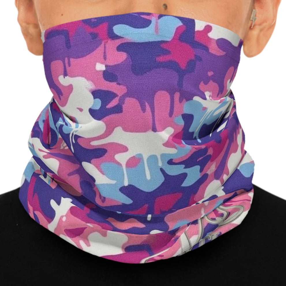 Pink & Purple Designer Militant Drip Neck Gaiter — Drip Camouflage Face Mask by GT Artland