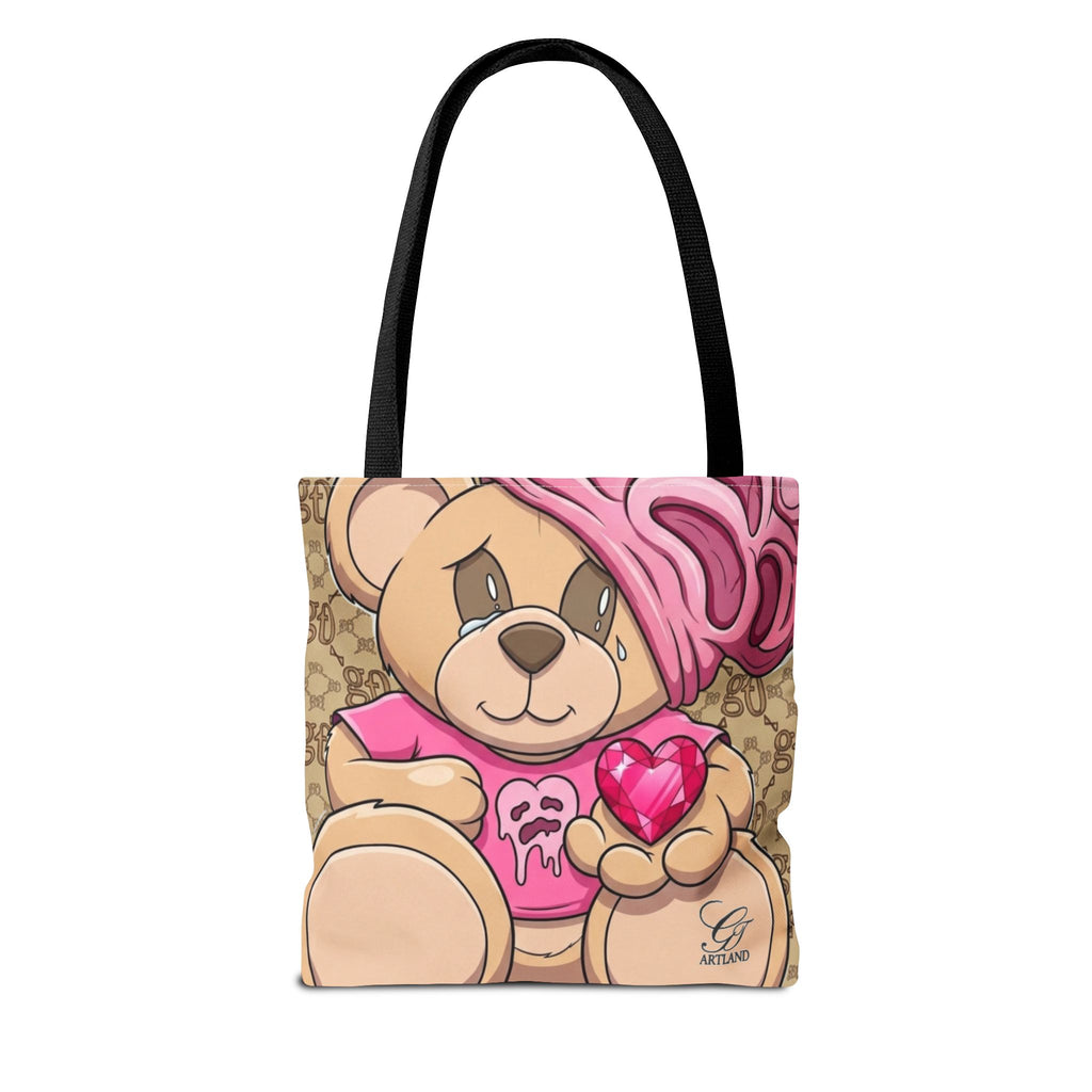 Cute Teddy Heart Tote Bag – Pink Teddy Holding Tote Bag by GT Artland