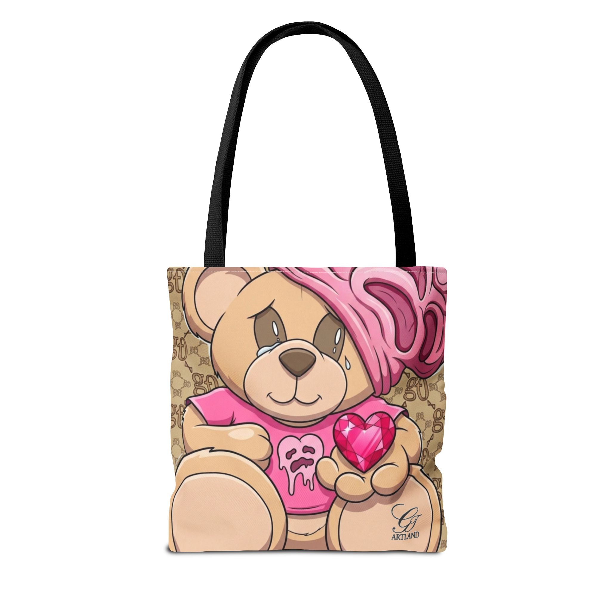 Cute Teddy Heart Tote Bag – Pink Teddy Holding Tote Bag by GT Artland