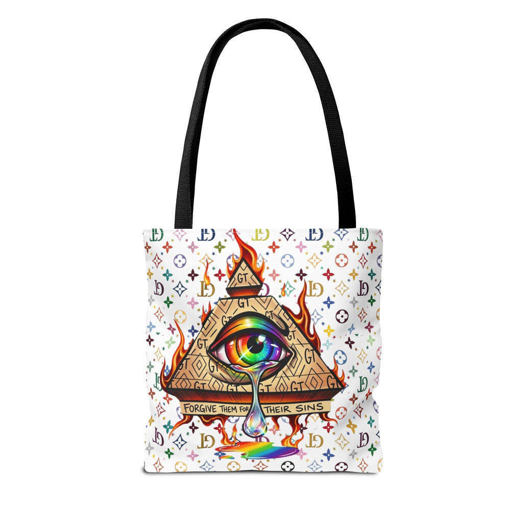 All-Seeing Eye Rainbow Pyramid Tote Bag — Forgive Them For Their Sins by GT Artland