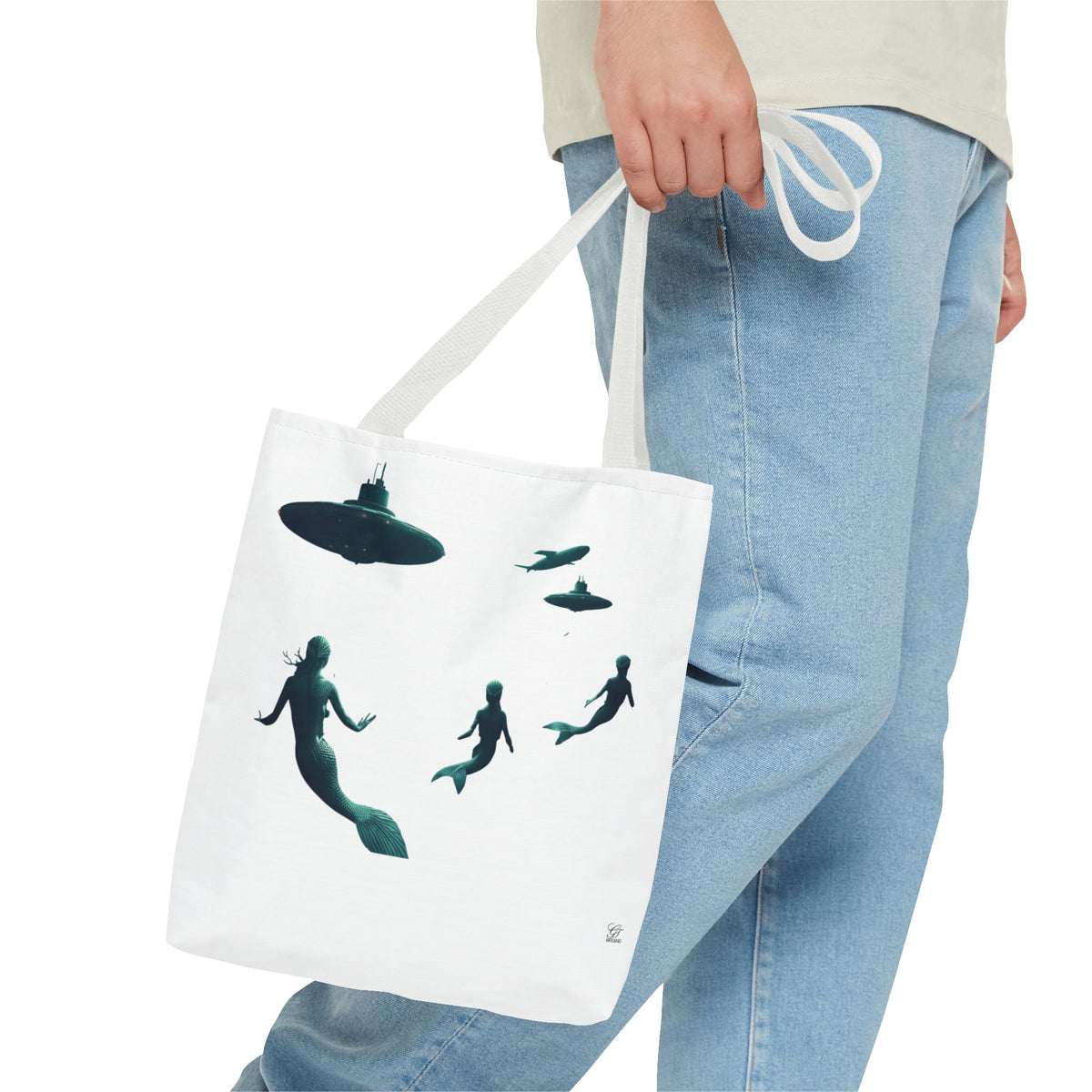 Ocean Inspired Mermaid UFOs Tote Bag With A Underwater Alien Scene
