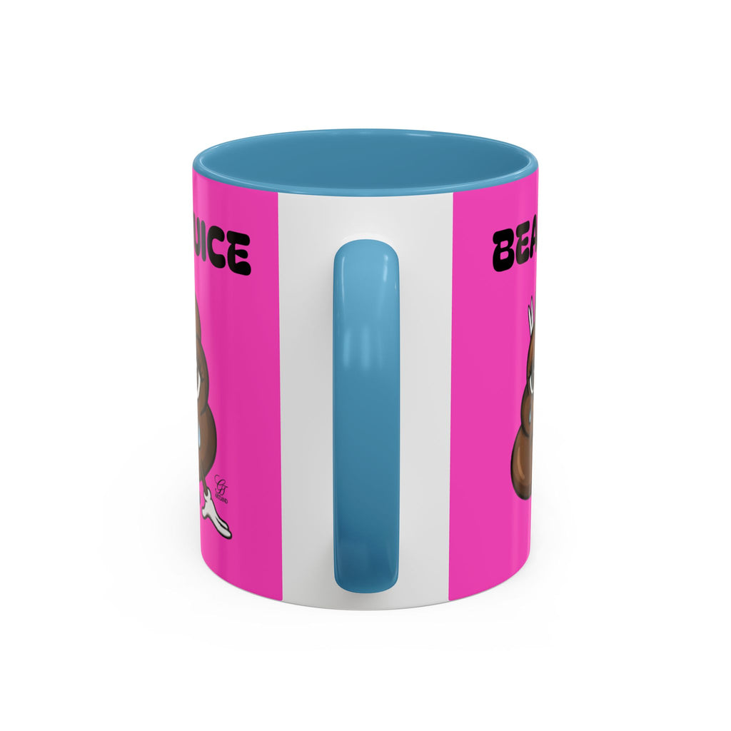 Bean Juice Coffee Mug — Funny Pink Accent Mug with Cute Poop Emoji Design (11/15oz) by GT Artland