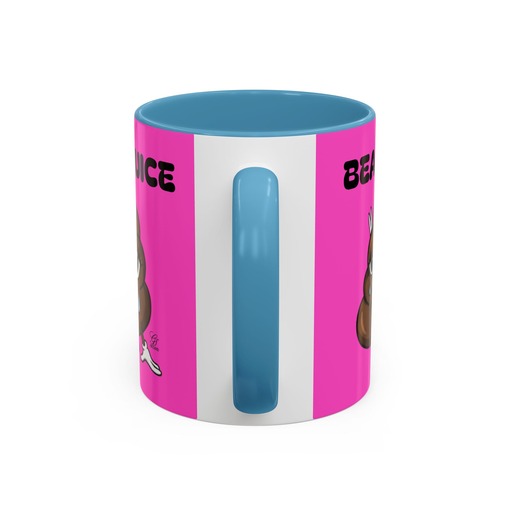 Bean Juice Coffee Mug — Funny Pink Accent Mug with Cute Poop Emoji Design (11/15oz) by GT Artland