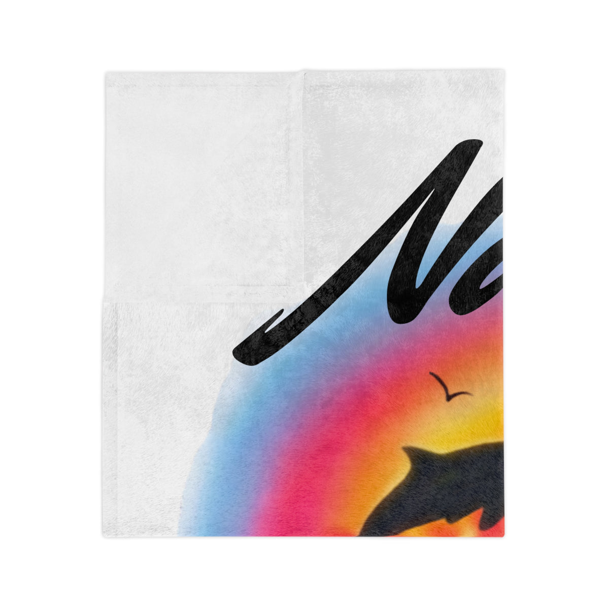 Airbrush Sunset Dolphins Velveteen Microfiber Blanket | Tropical Hibiscus Ocean Scene by GT Artland