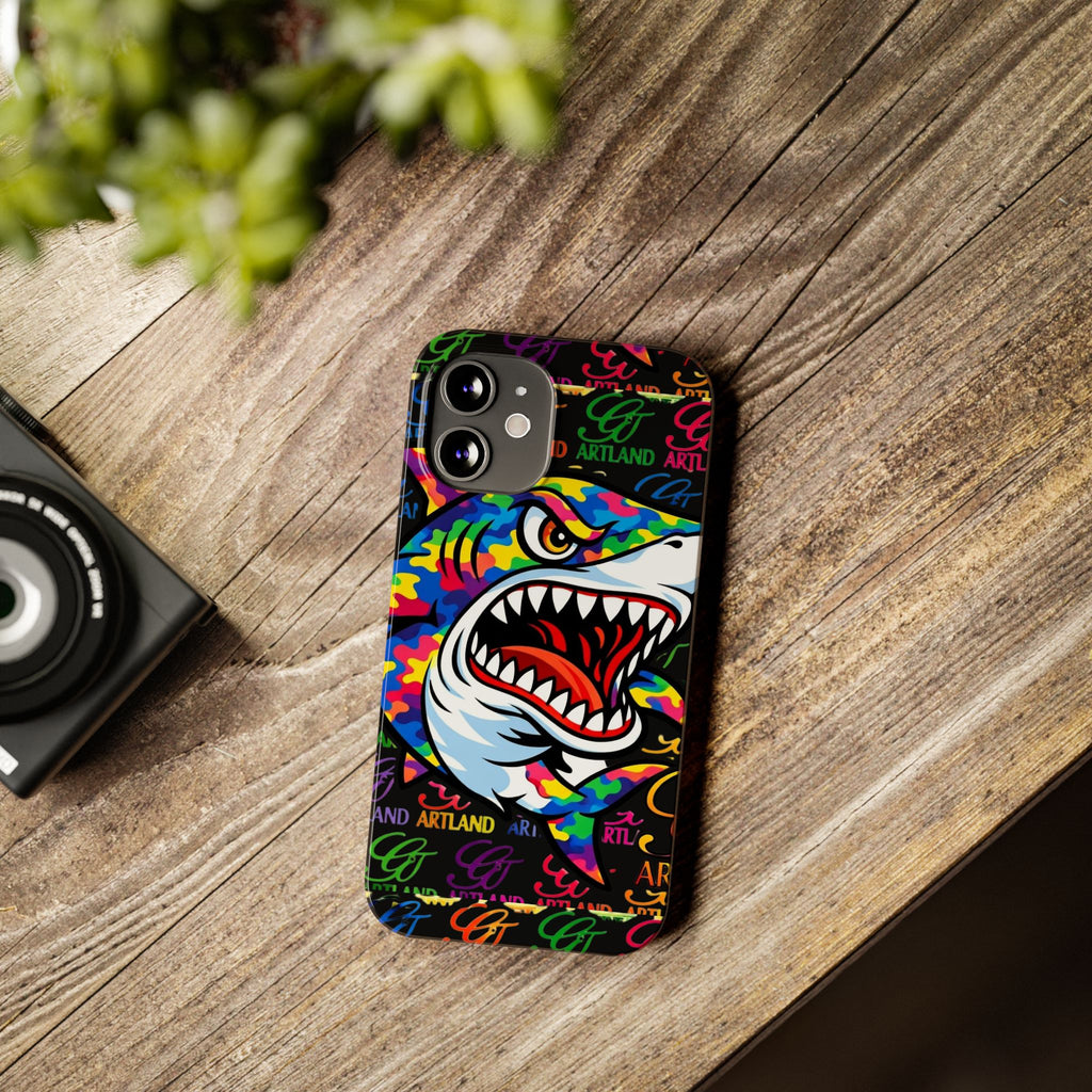 Colorful Shark GT Illustration Slim Phone Case | Neon Graffiti Pattern by GT Artland