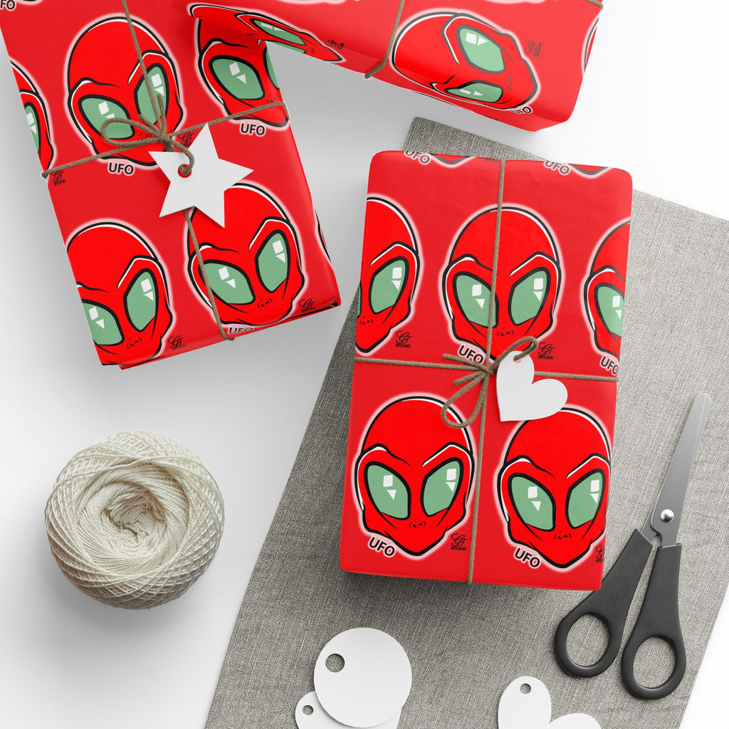 Red Alien UFO Sci‑Fi Gift Wrap
