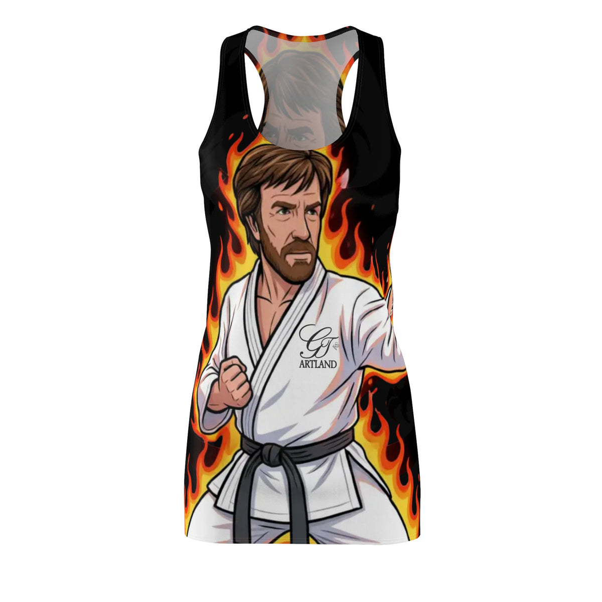 Martial Arts Chuck Norris Master Racerback Dress | Karate Flame Illustration by GT Artland
