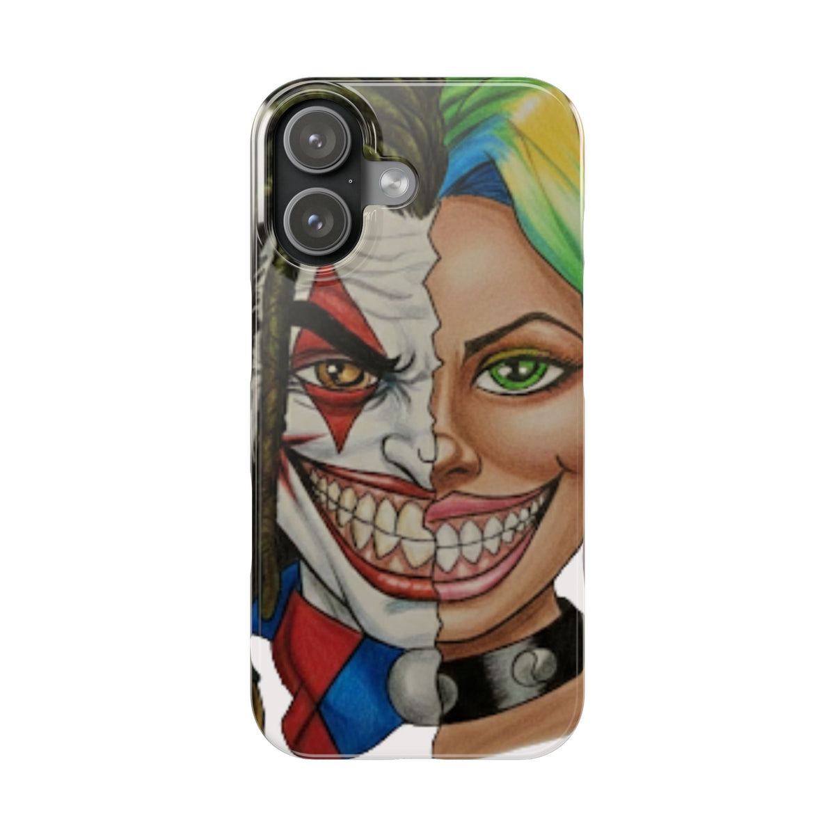 Crazy Couple Clown and Girl Half and Half 2 Faced Illustration Slim Phone Case | by GT Artland