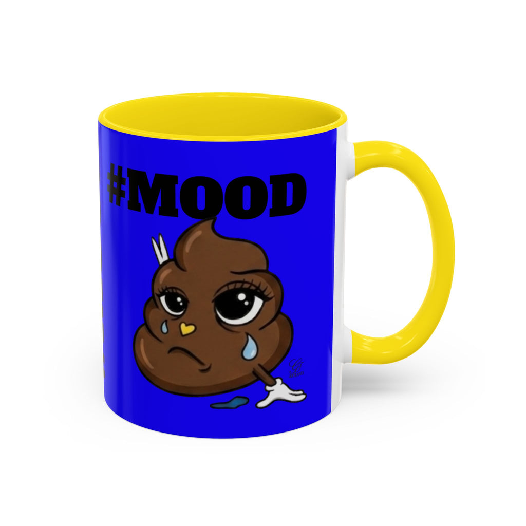 #MOOD Poop Emoji Retro Blue Accent Coffee Mug – Funny Blue 11/15oz Gift by GT Artland