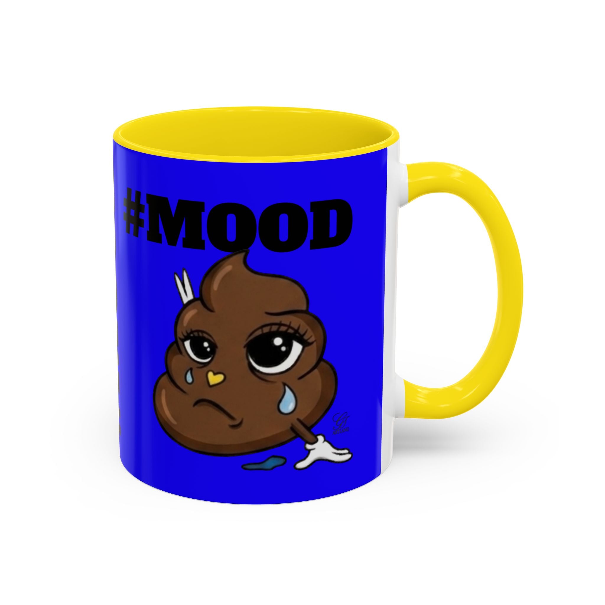 #MOOD Poop Emoji Retro Blue Accent Coffee Mug – Funny Blue 11/15oz Gift by GT Artland