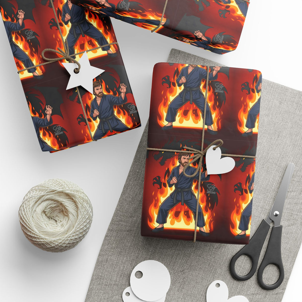 Flaming Chuck Norris Wrapping Papers | Karate Gift Wrap by GT Artland