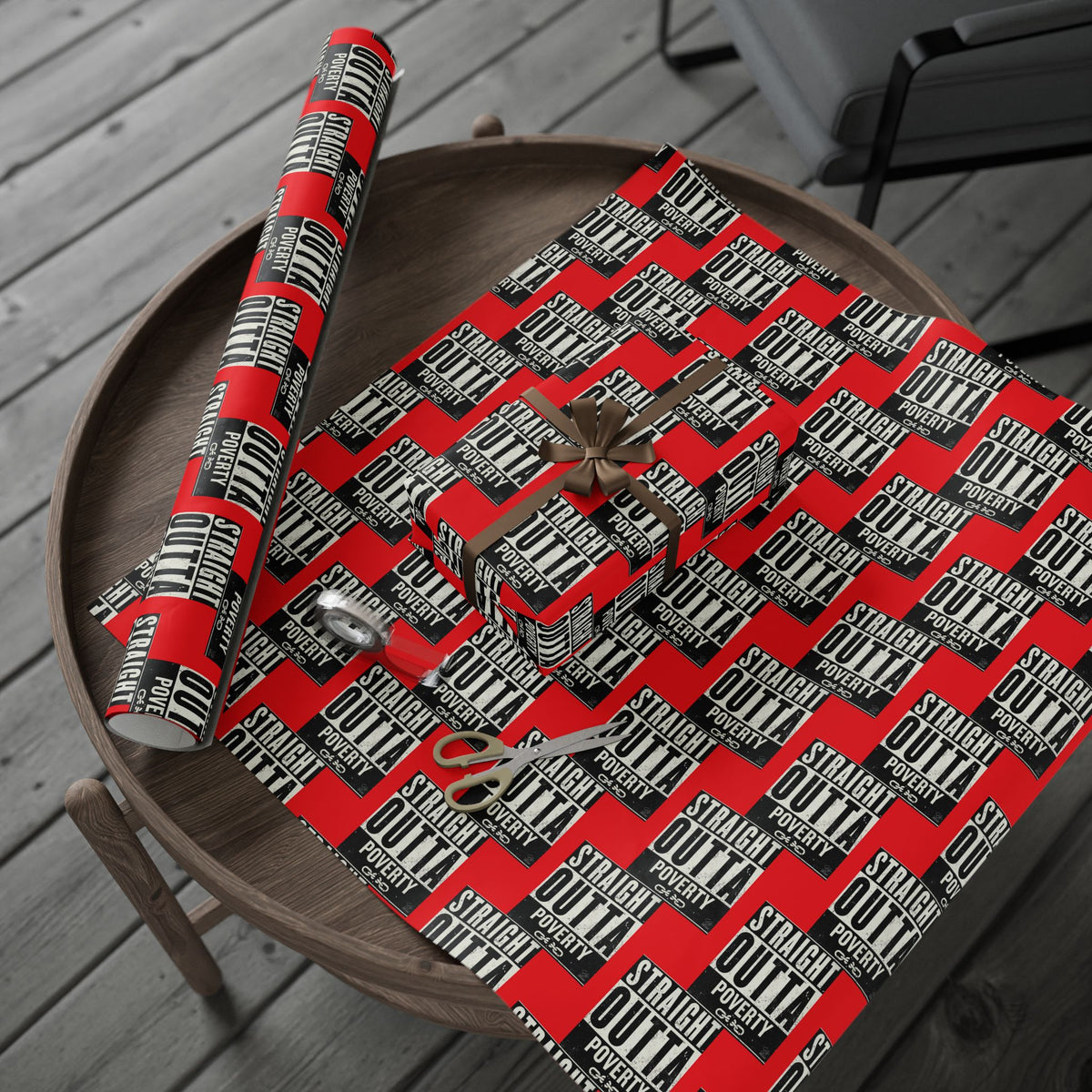 Straight Outta Poverty Wrapping Paper - Red, Black, White