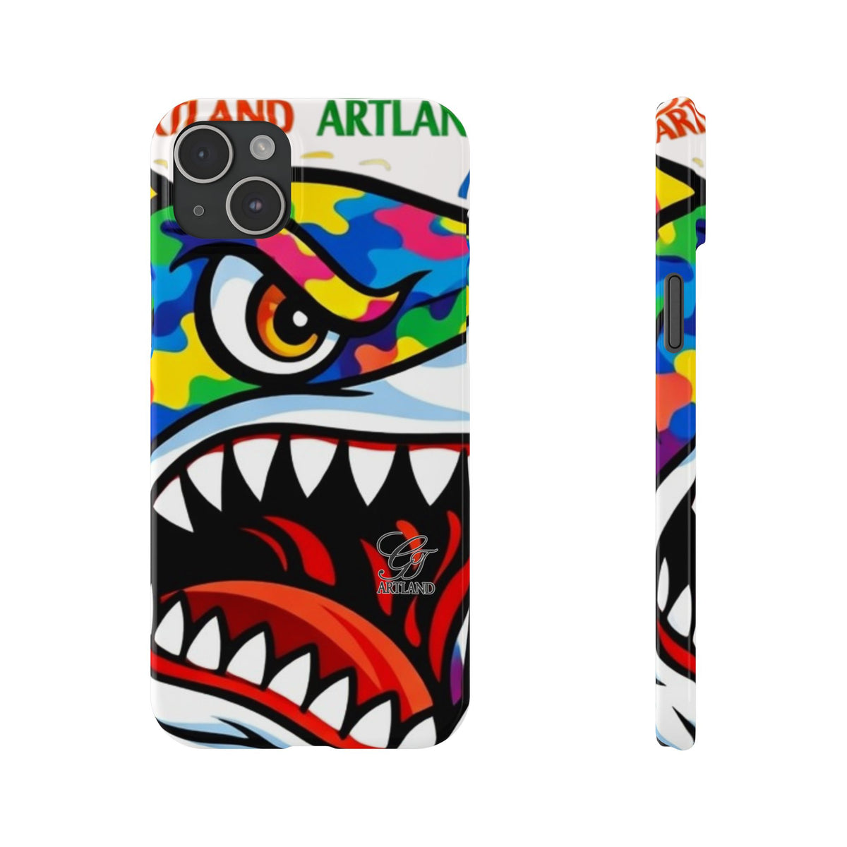 Colorful Designer Shark Face Slim Phone Case | Bold Shark Bite Graphic by GT Artland