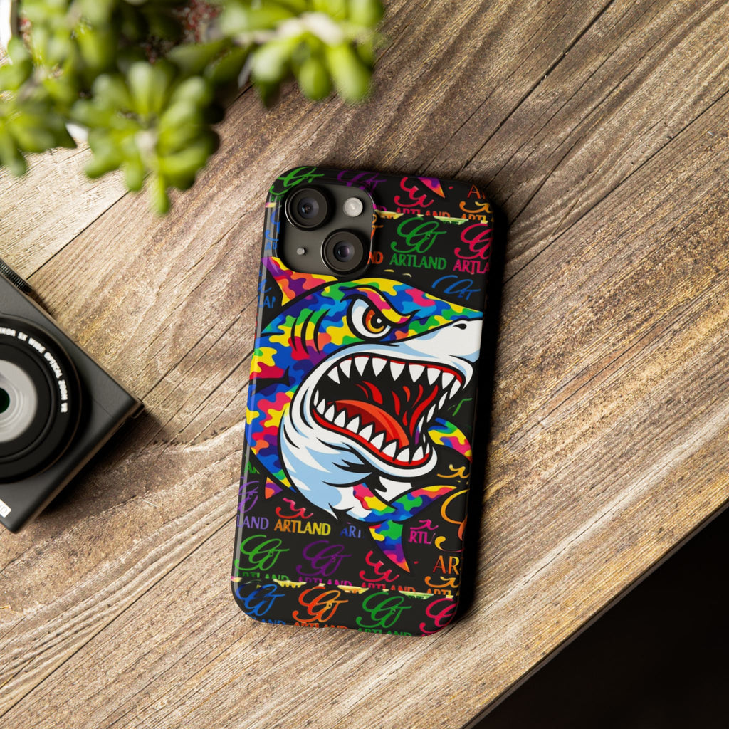 Colorful Shark GT Illustration Slim Phone Case | Neon Graffiti Pattern by GT Artland
