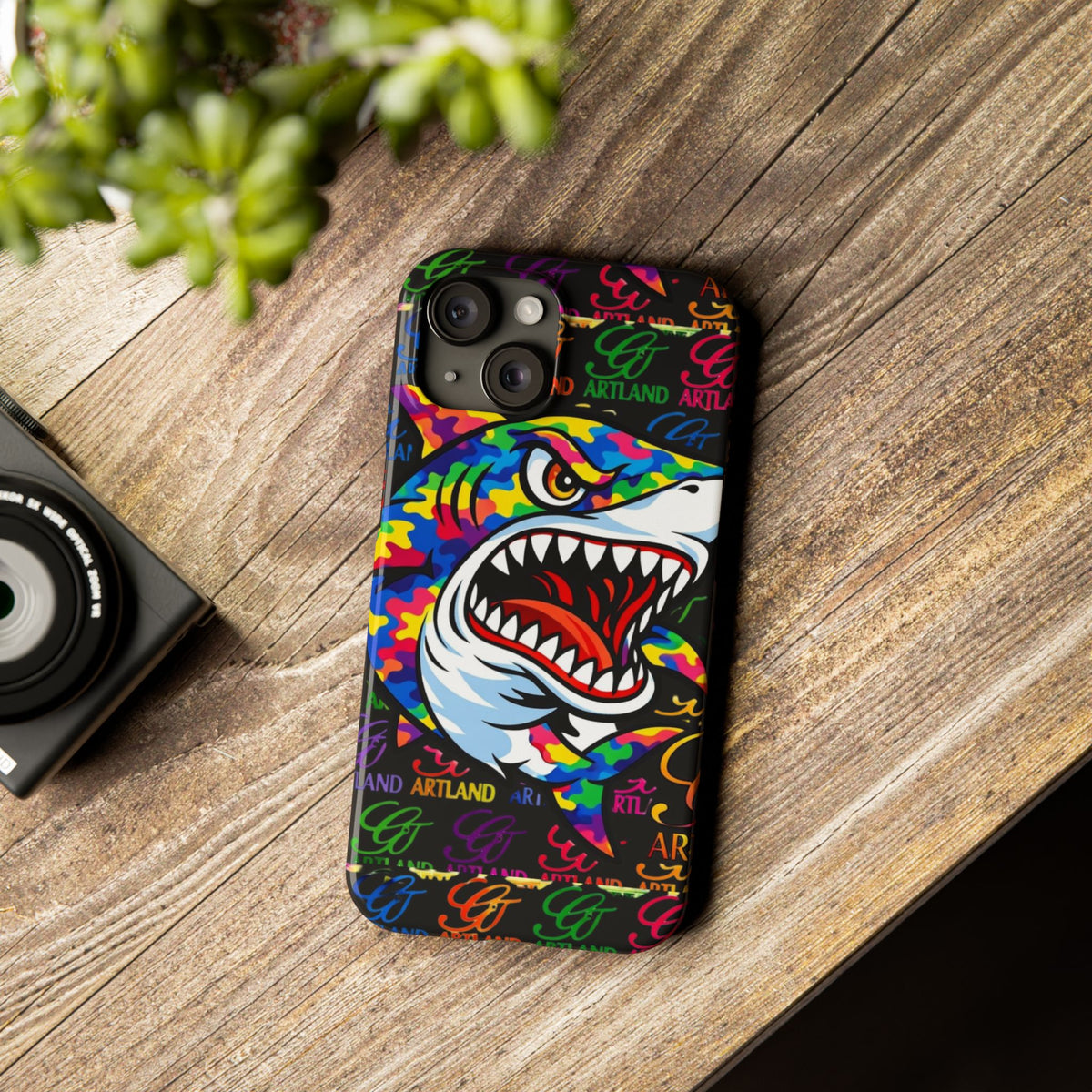 Colorful Shark GT Illustration Slim Phone Case | Neon Graffiti Pattern by GT Artland