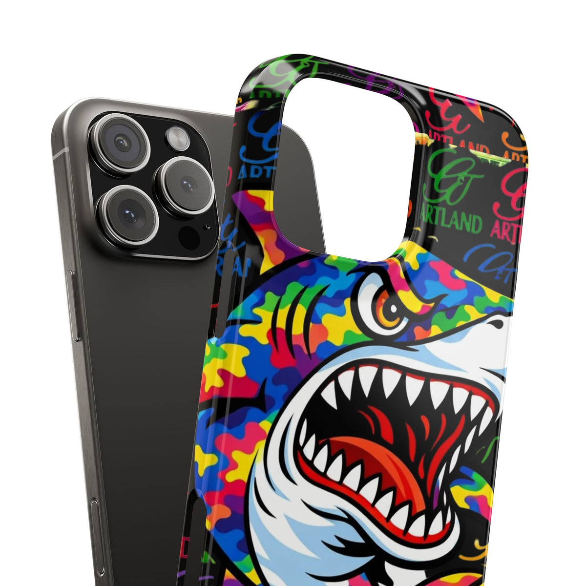 Colorful Shark GT Illustration Slim Phone Case | Neon Graffiti Pattern by GT Artland