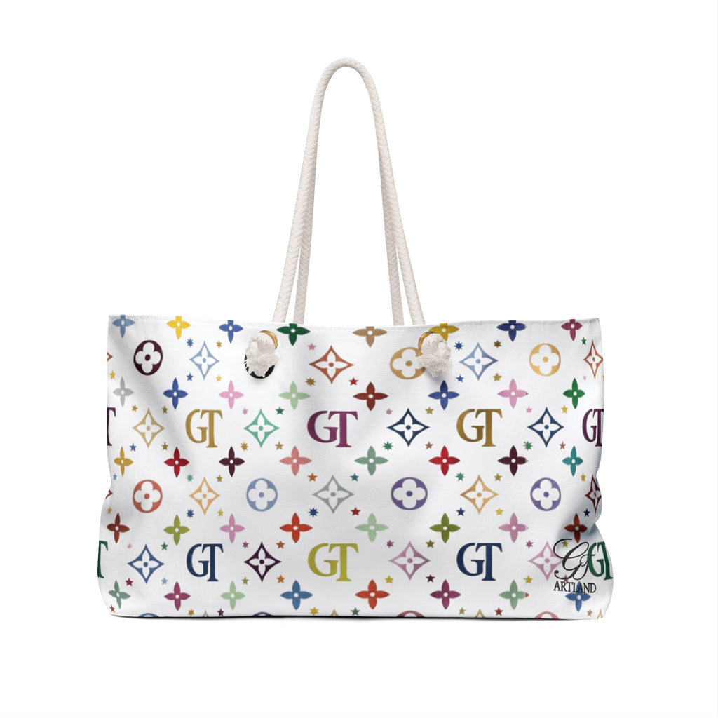 Designer Rainbow Deluxe Monogram High Fashion Pattern Weekender Bag | Canvas Tote Travel Bag by GT Artland