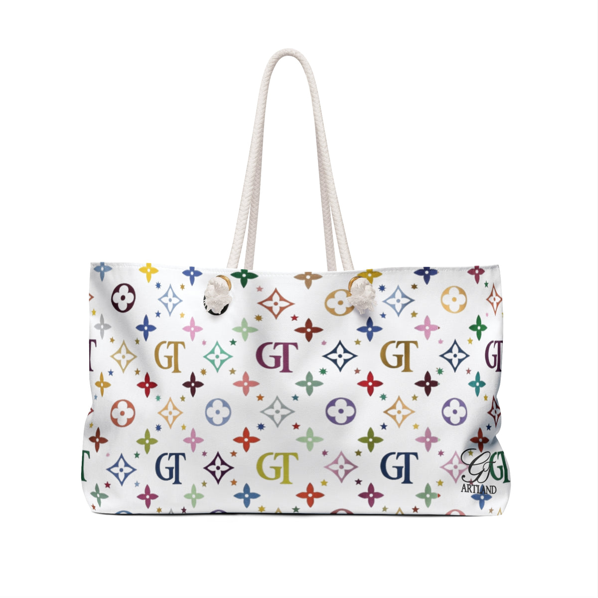 Designer Rainbow Deluxe Monogram High Fashion Pattern Weekender Bag | Canvas Tote Travel Bag by GT Artland