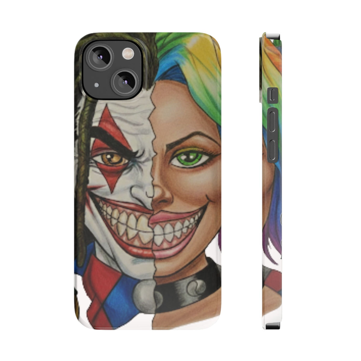 Crazy Couple Clown and Girl Half and Half 2 Faced Illustration Slim Phone Case | by GT Artland