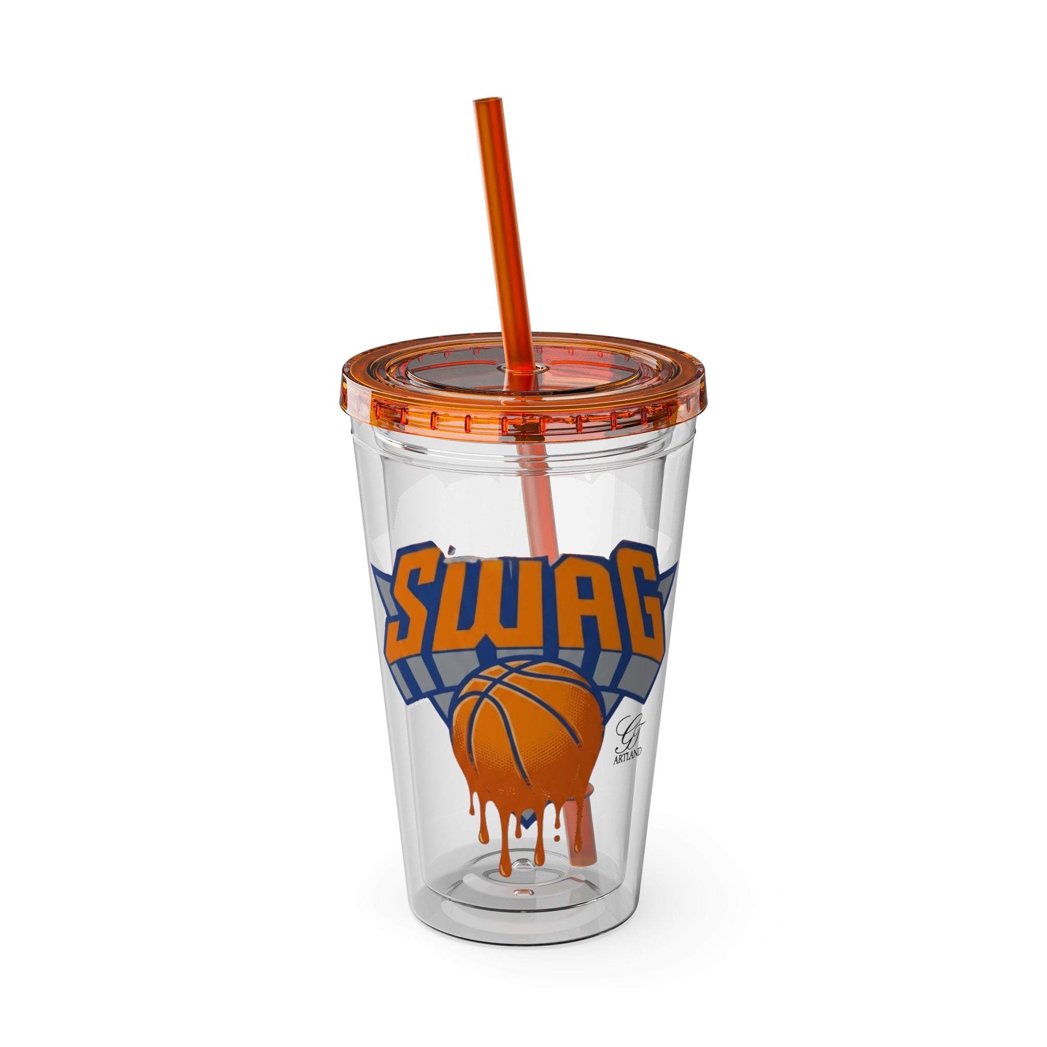 Dripping Basketball SWAG Tumbler | 16oz Clear Cup with Straw by GT Artland
