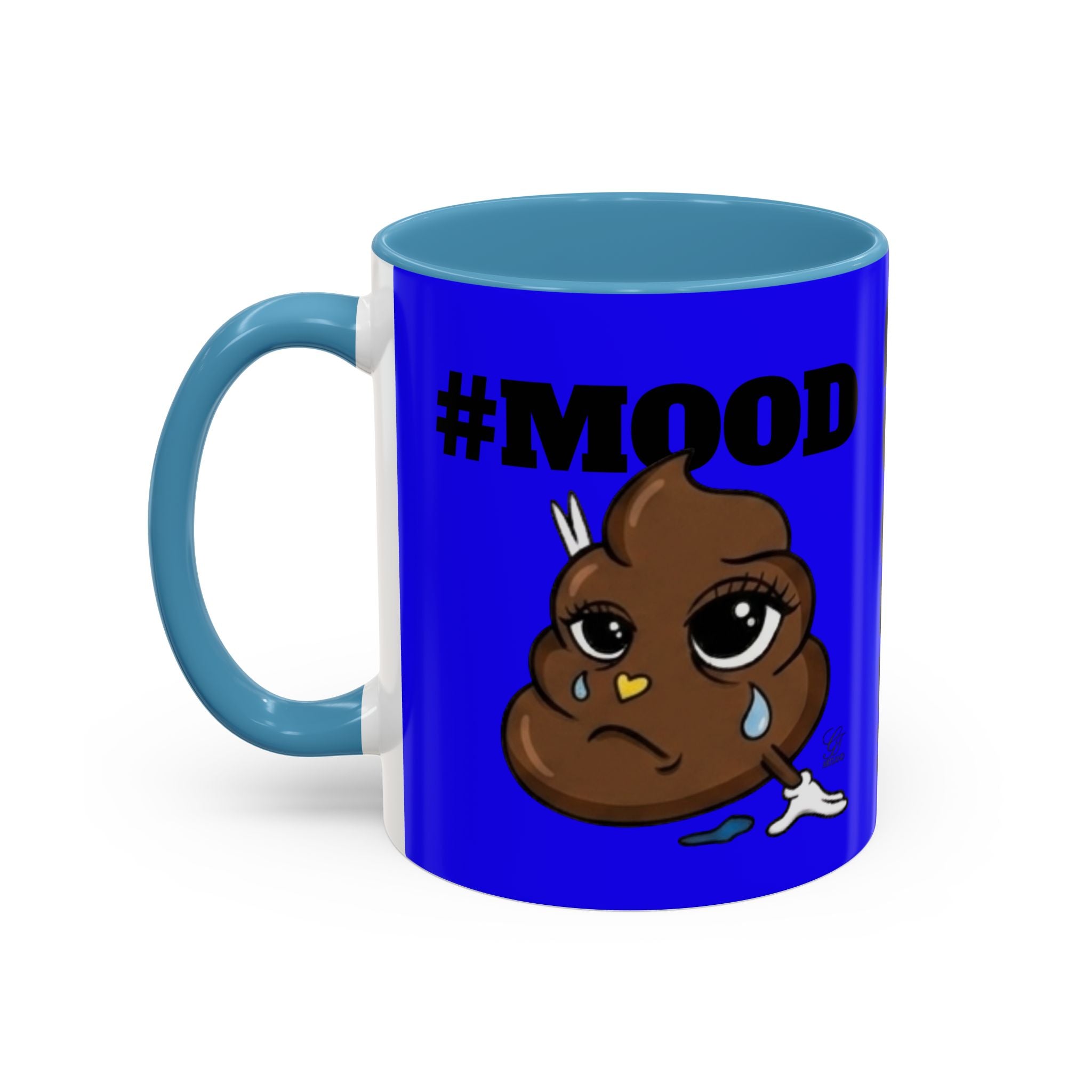 #MOOD Poop Emoji Retro Blue Accent Coffee Mug – Funny Blue 11/15oz Gift by GT Artland