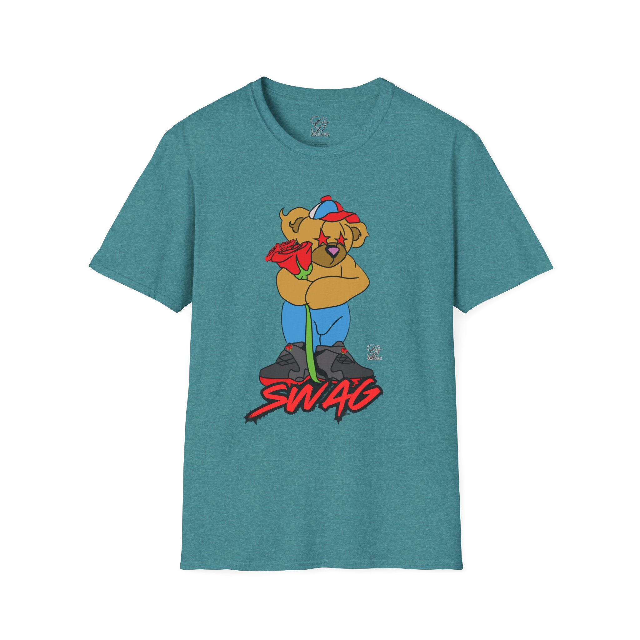Cartoon Bear with Swag Graphic T-Shirt - Tee