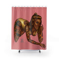 Tattooed Pinup Diva Shower Curtain - Pink Background