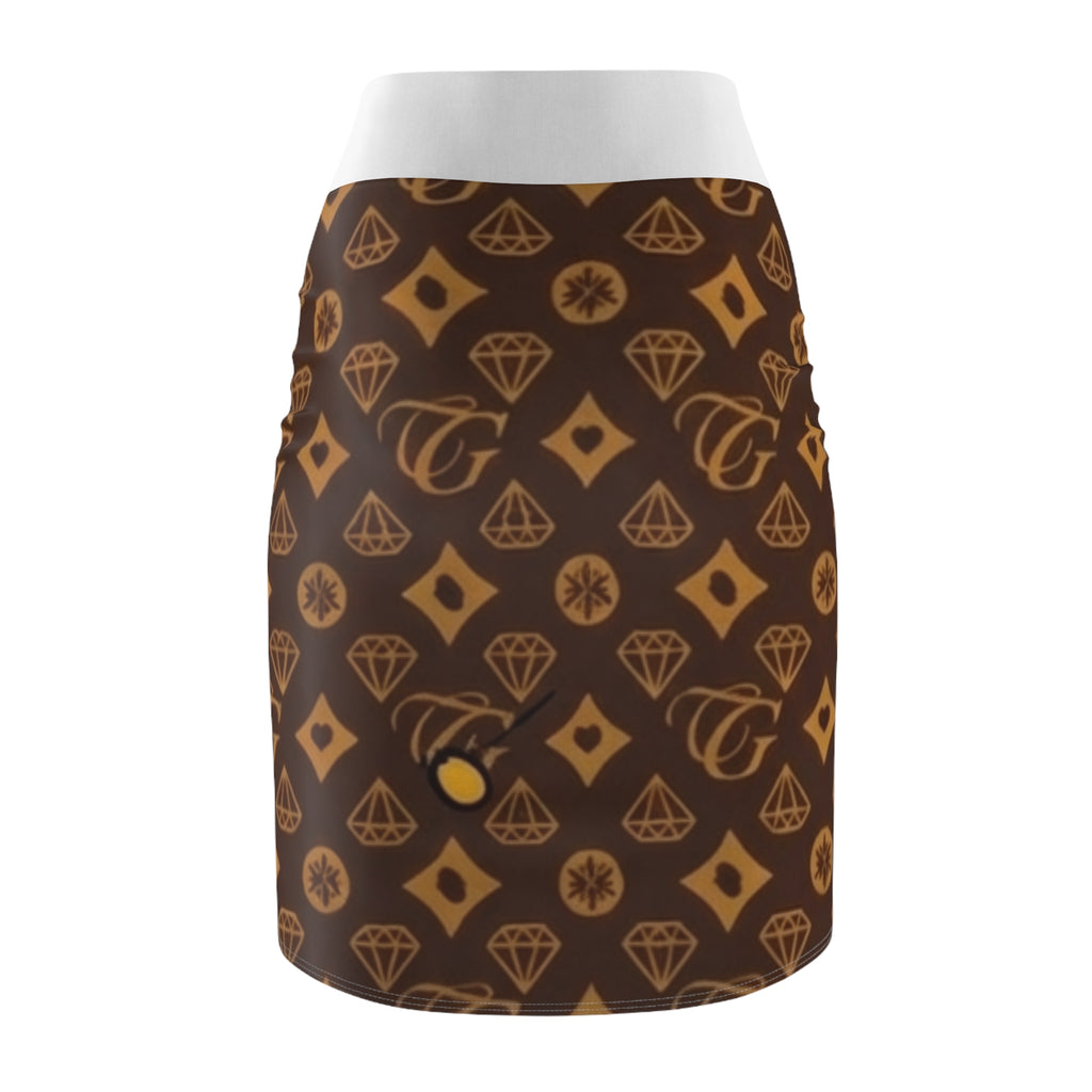 Gold Monogram Diamond Pattern Pencil Skirt