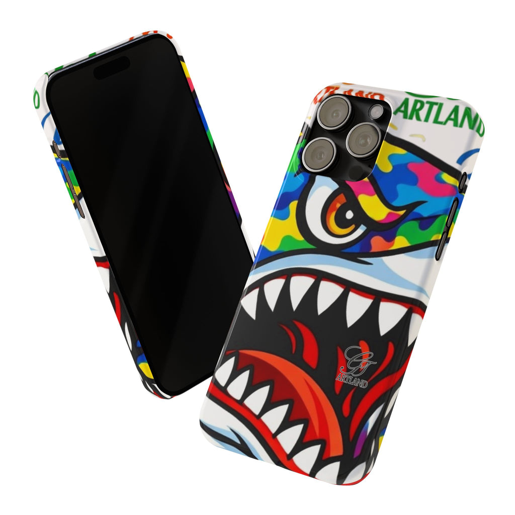 Colorful Designer Shark Face Slim Phone Case | Bold Shark Bite Graphic by GT Artland