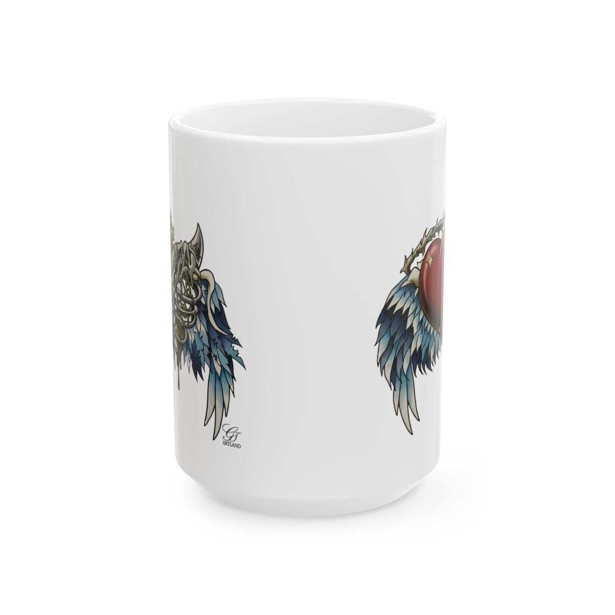 Winged Heart Skull 11oz and 15oz Mug | Ceramic Coffee Cup