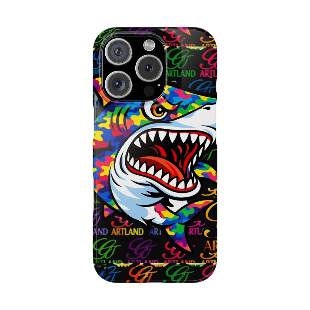Colorful Shark GT Illustration Slim Phone Case | Neon Graffiti Pattern by GT Artland