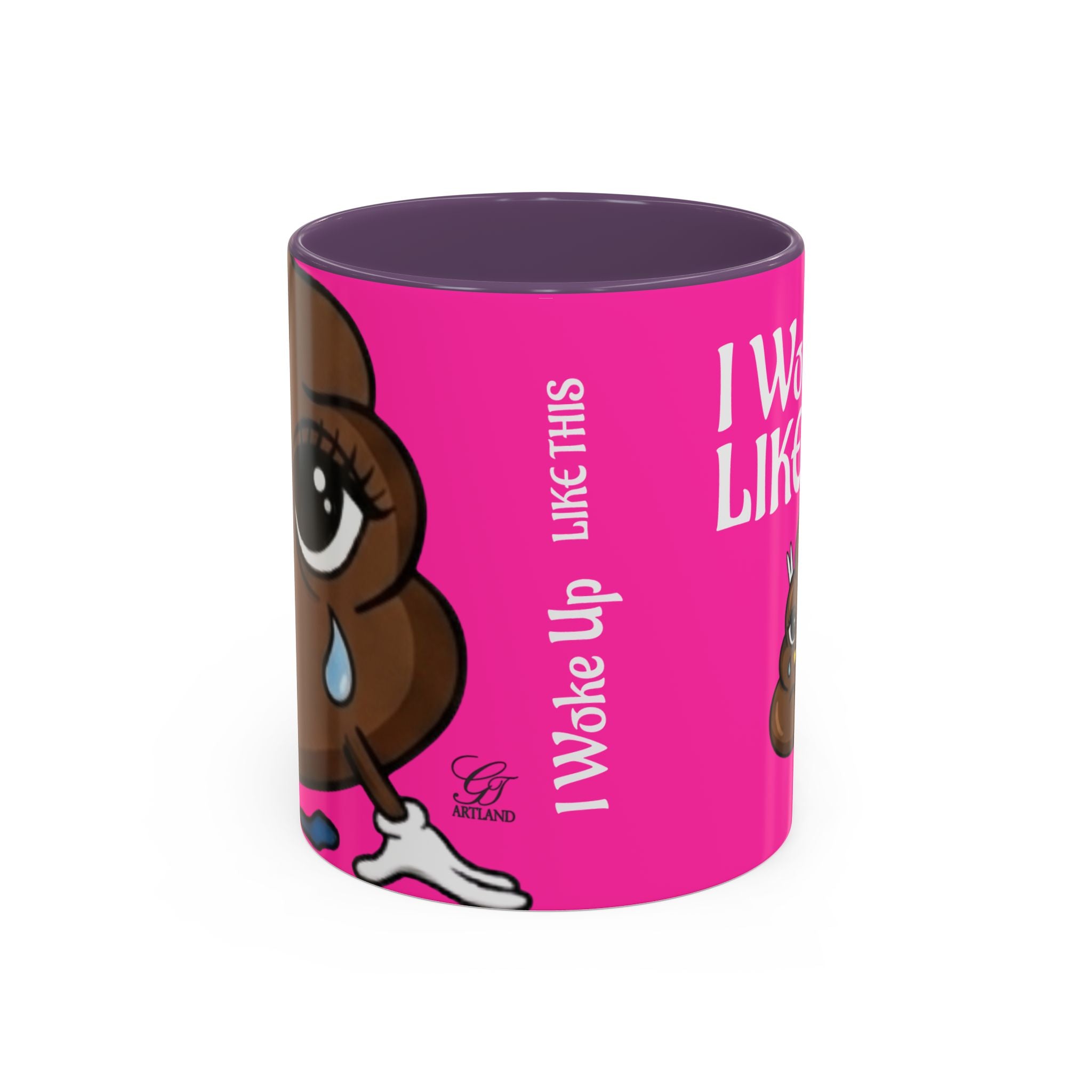 Coffee Mug — "I Woke Up Like This"  Poop Emoji Funny Pink Novelty Mug by GT Artland