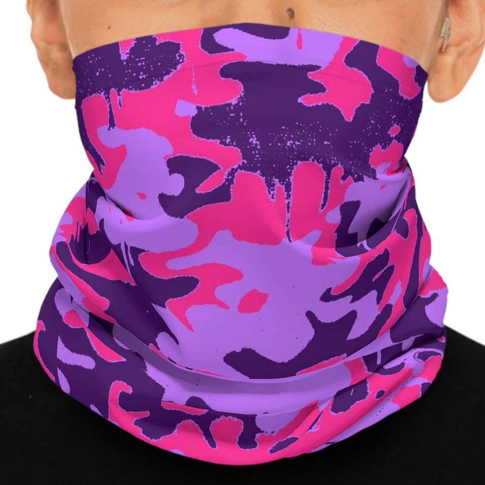 Pink Purple Designer Flex Camo Neck Gaiter — Midweight Fashion Face Mask by GT Artland