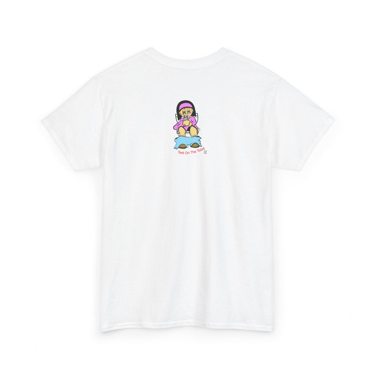Texting on the Toilet female Illustration T-Shirt | Humor Cartoon Sitting, Text on the Toilet by GT Artland