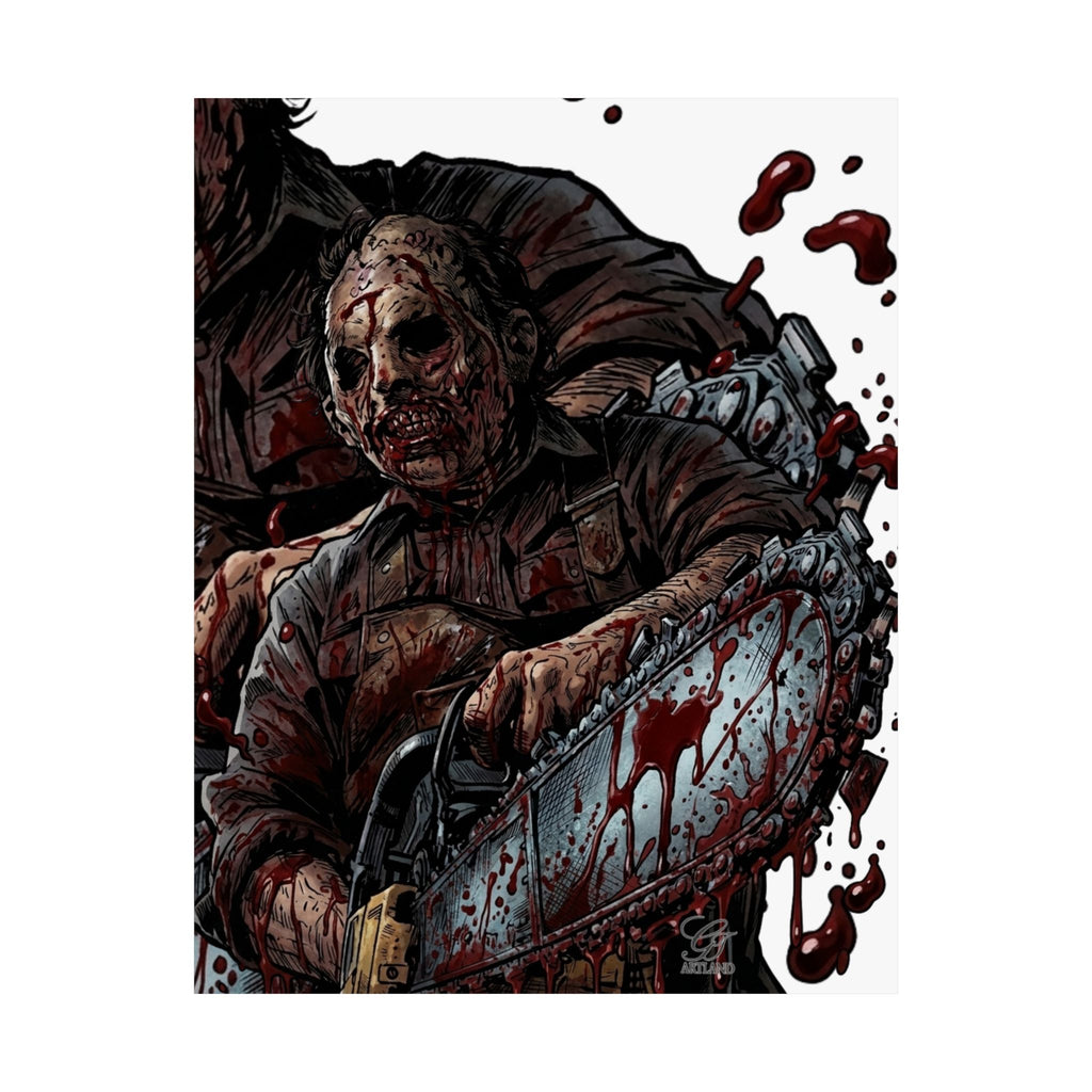 Leatherface Chainsaw Poster Matte Vertical | Horror Movie Art, Bloody Slasher Print by GT Artland