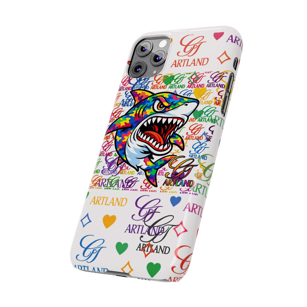 Colorful Designer Shark GT Illustration Slim Phone Case | Rainbow Logo Pattern by GT Artland