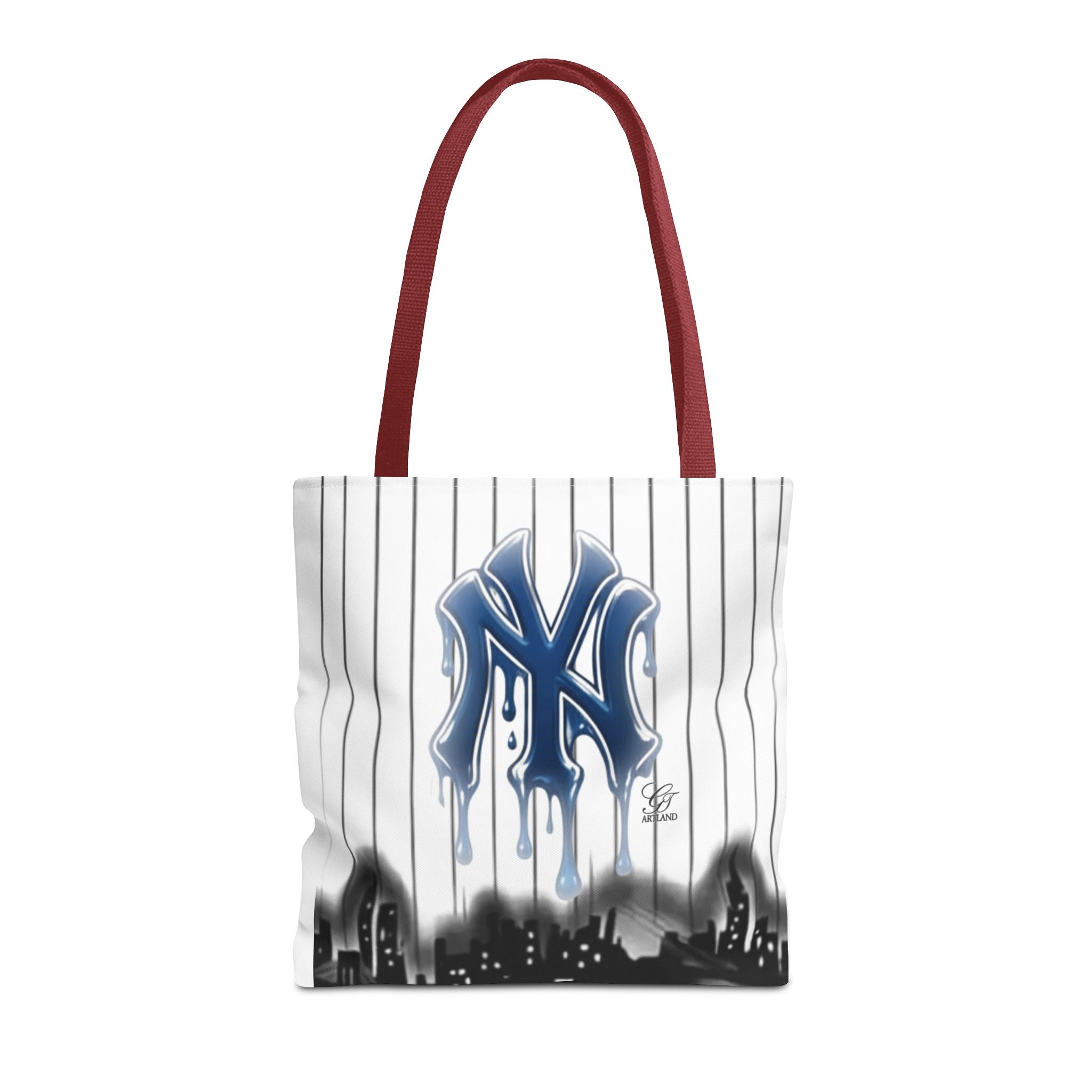 Drip NY Fan Gear Logo Pinstripe Tote Bag — Urban Baseball Cityscape by GT Artland