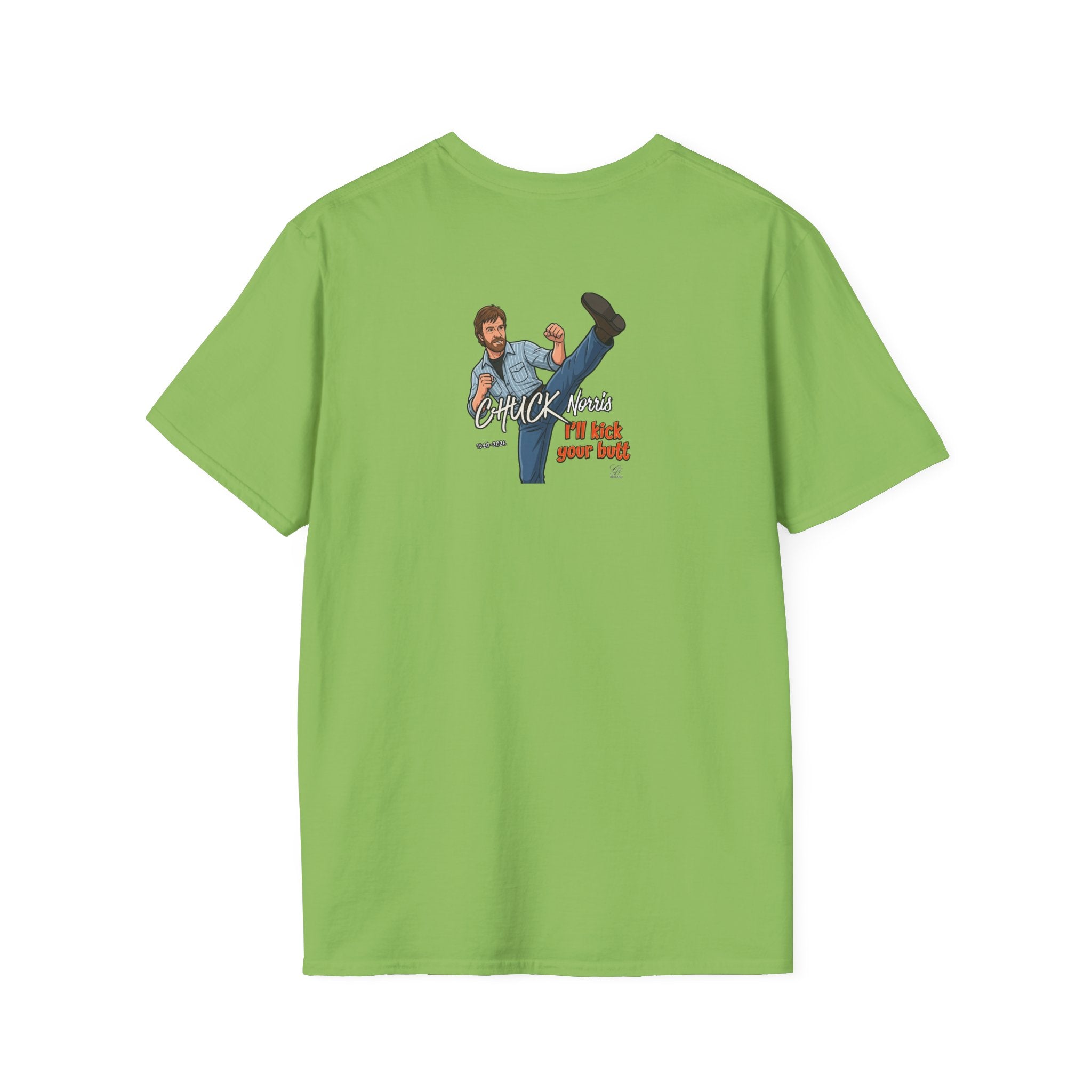 Chuck Norris Kick Illustration T-Shirt | I'll Kick Your Butt text by GT Artland