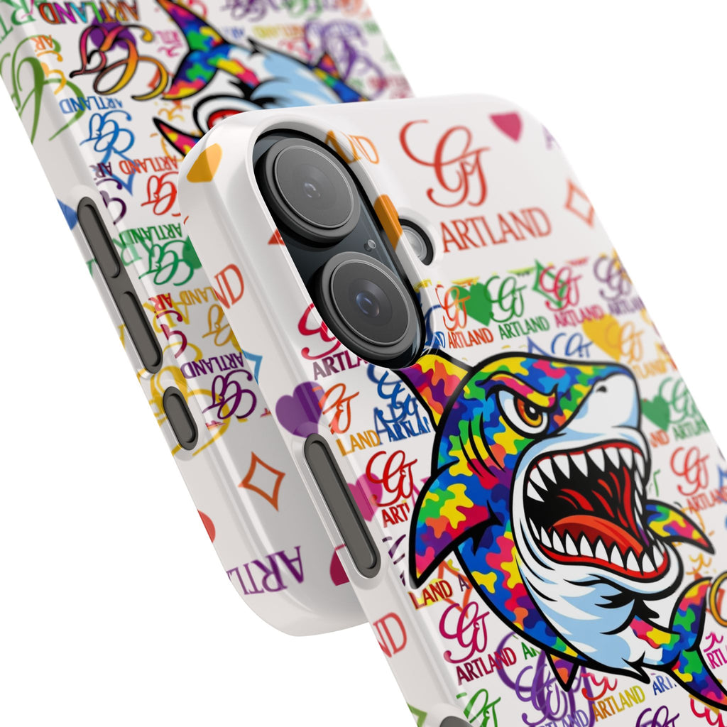 Colorful Designer Shark GT Illustration Slim Phone Case | Rainbow Logo Pattern by GT Artland