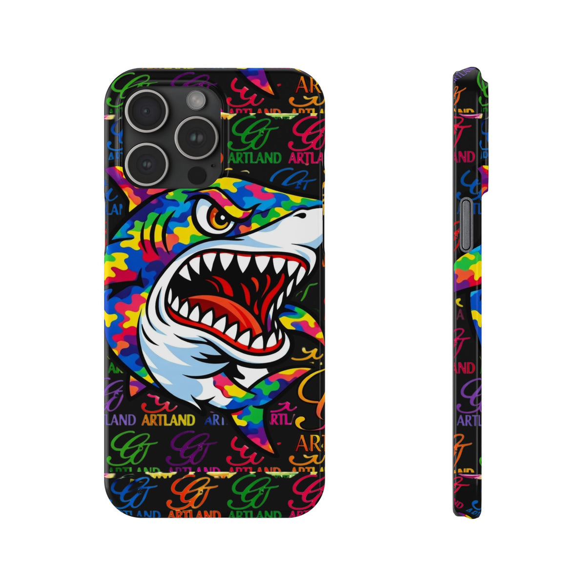 Colorful Shark GT Illustration Slim Phone Case | Neon Graffiti Pattern by GT Artland