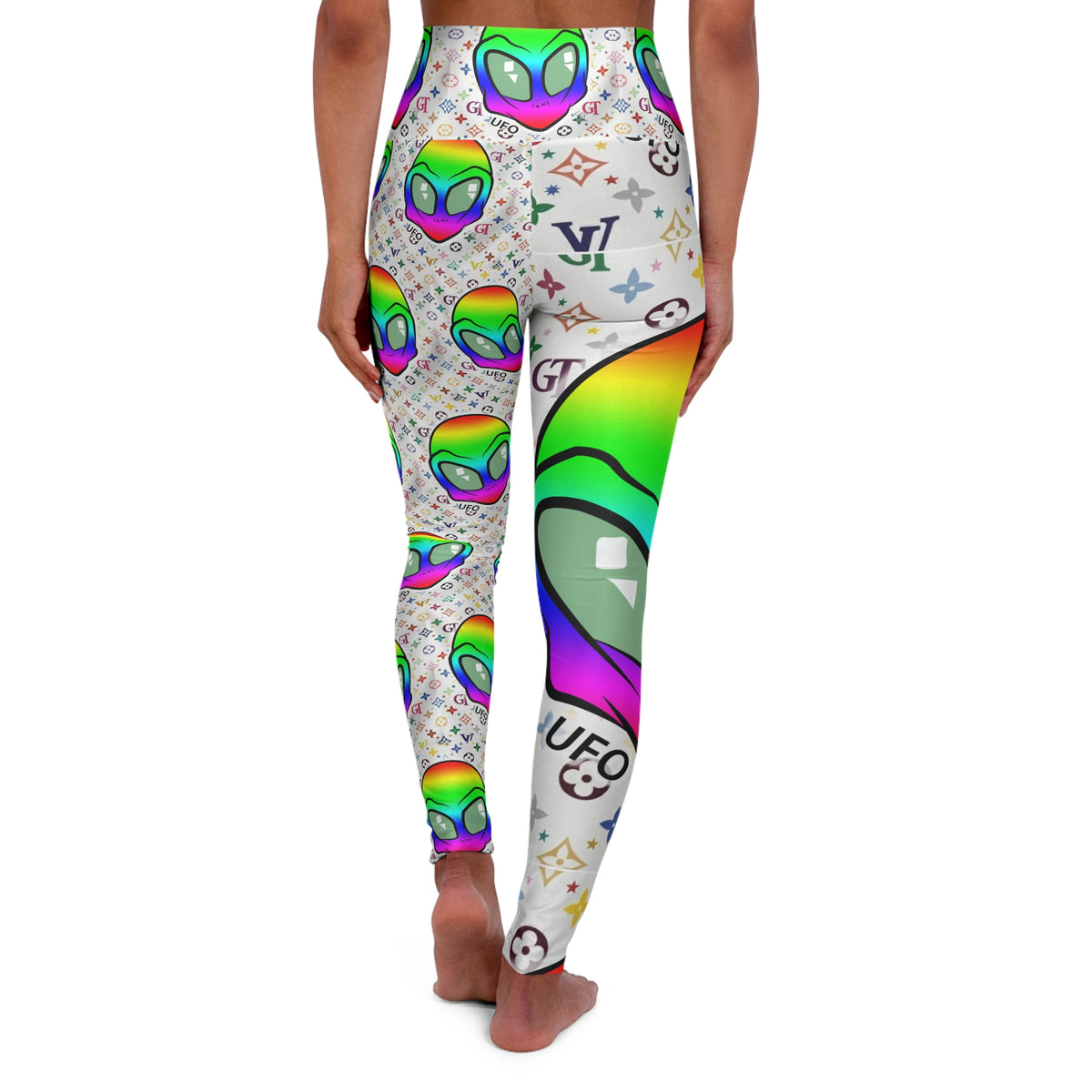 Rainbow Neon Alien Pattern Leggings High Waisted Yoga Leggings