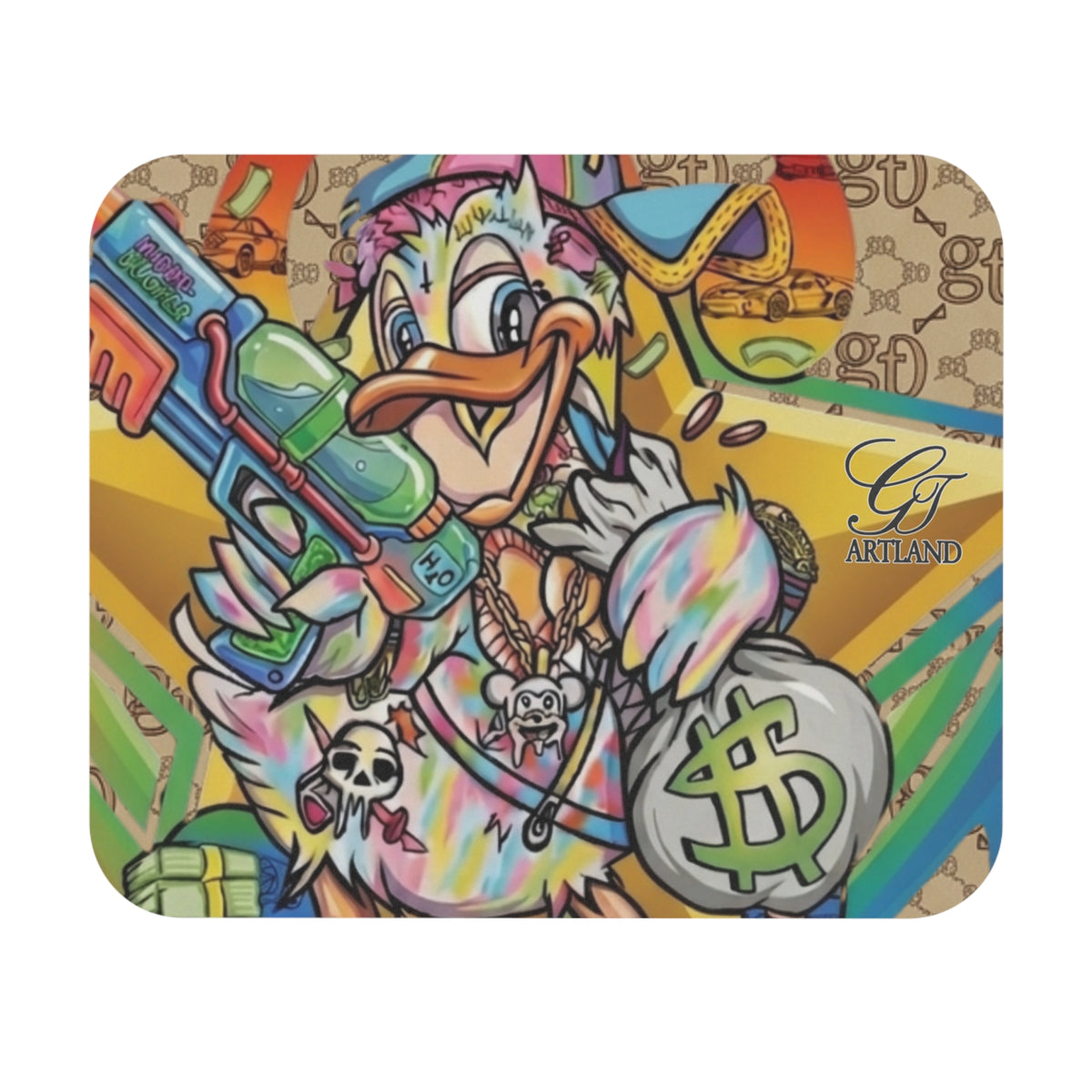 Cartoon Money Duck Mouse Pad | Colorful Street Art Gaming Desk Mat by GT Artland
