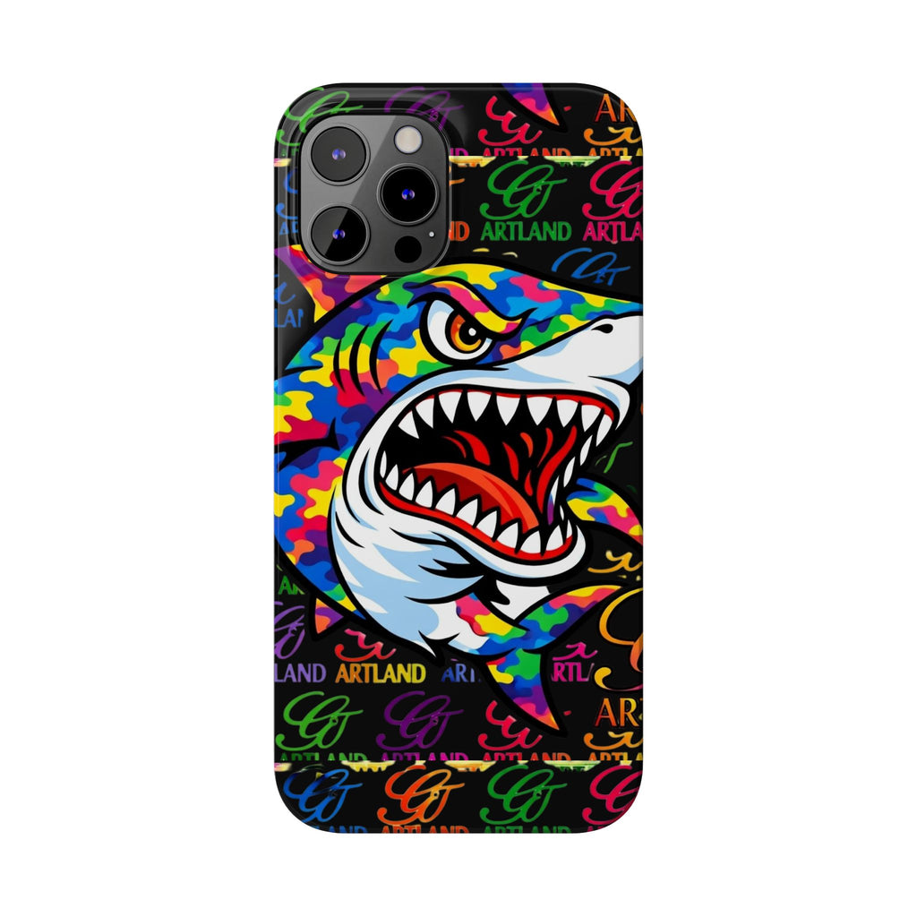 Colorful Shark GT Illustration Slim Phone Case | Neon Graffiti Pattern by GT Artland