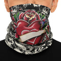 Skull Tattoo Neck Gaiter — Heart & Roses Bandana Face Cover by GT Artland