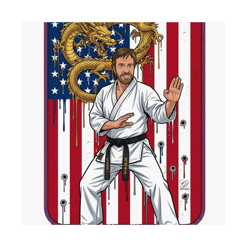 American Flag Karate Chuck Norris Master Poster | Dragon Martial Arts Matte Vertical Print by GT Artland