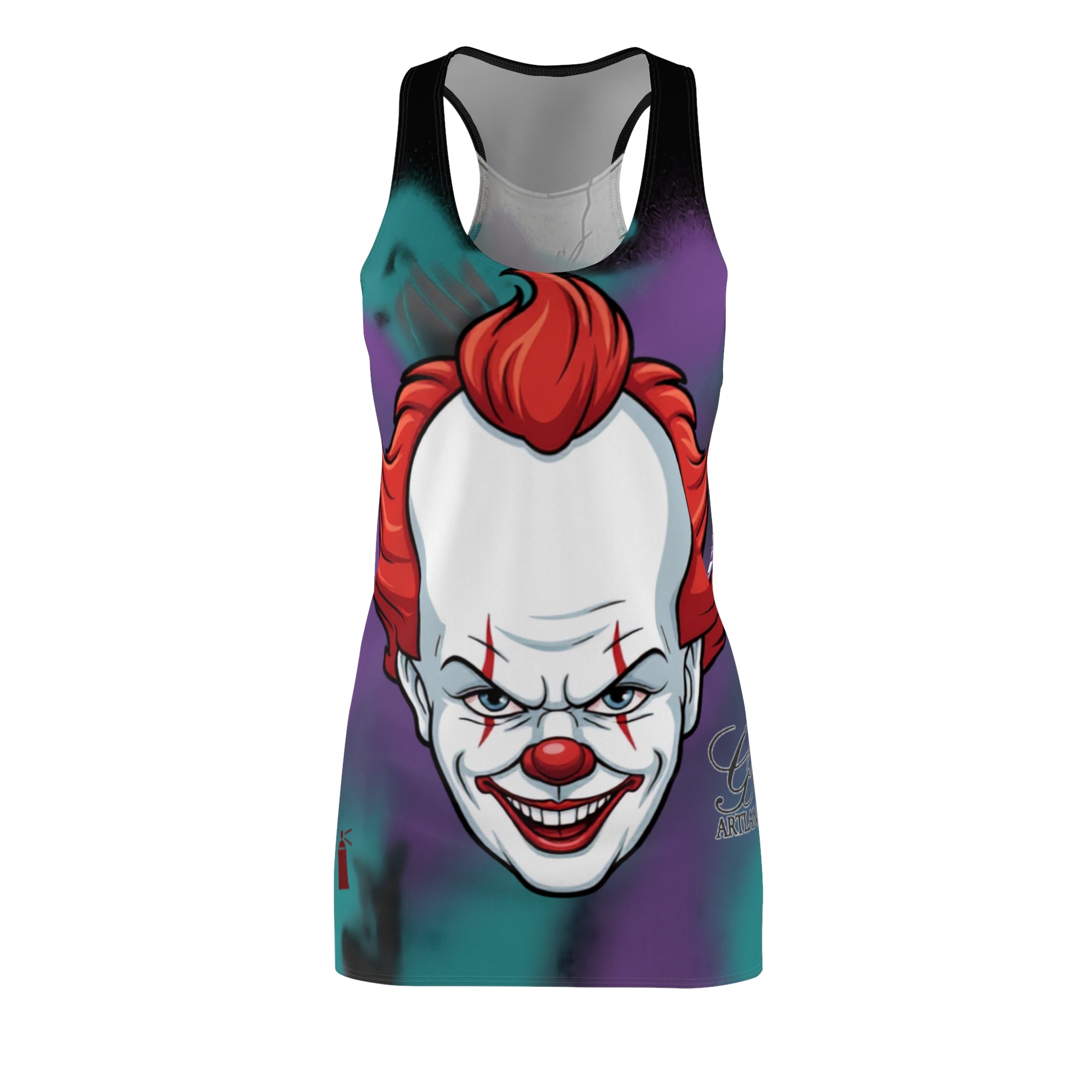 Scary Clown Face Racerback Dress | Horror Carnival Print